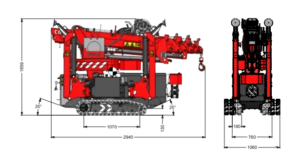 A diagram Showing The Dimensions Of The Hoeflon C6 Crane.